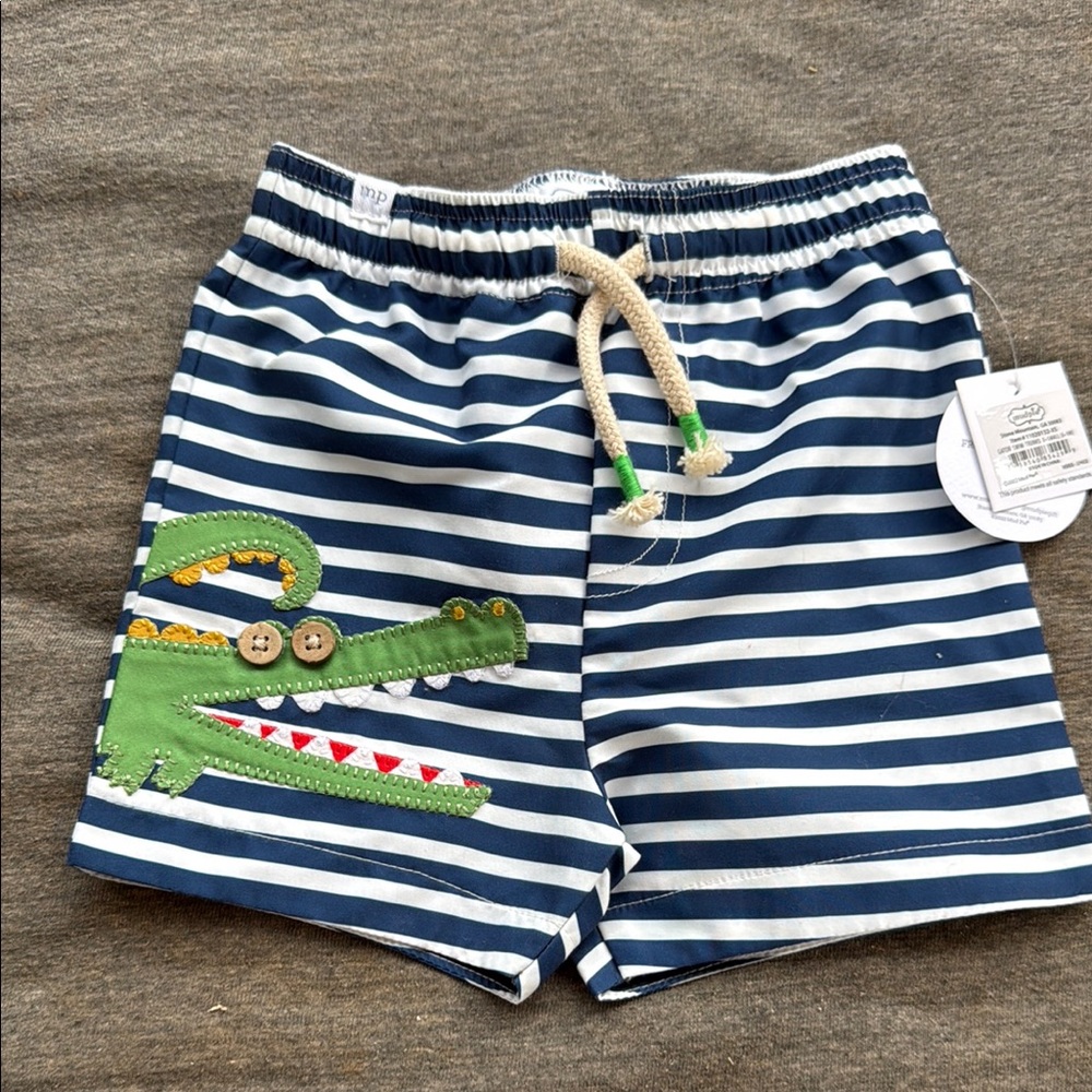 Mud Pie Navy and White Striped Kids Swim Trunks